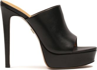 Kazar Leren muiltjes met plateauzool en hoge hak - Dames - Muiltjes - Zwart - 40 EU - Leer - Schoenen