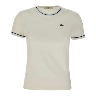Lacoste Camiseta de punto con ribete en contraste - Tops - Mujer - Blanco - XS