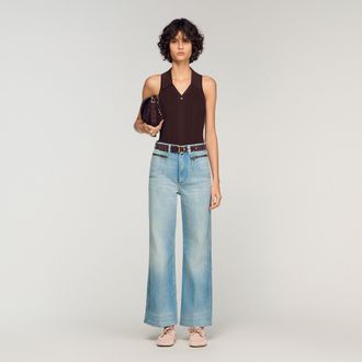 Sandro Faded straight zipped cotton jeans