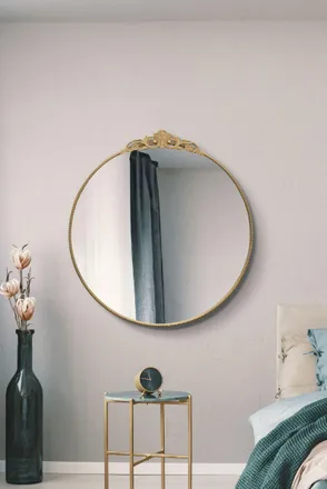 MirrorOutlet Gold Metal Framed Round Decorative Wall Mirror 39 X 39 (100x100CM) | Size: 1 Pack