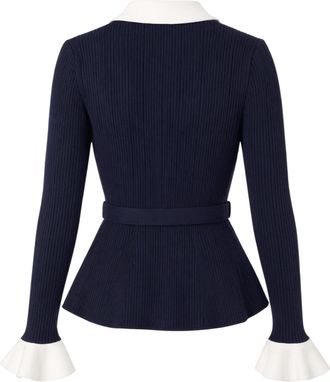 Self Portrait Womens Cardigan Ribbed Knit Navy Main: Polyamide Cardigans Sweater