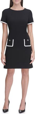 Tommy Hilfiger Short Sleeve Scuba Crepe Contrast Trim Dress in Black.ivory at Nordstrom Rack, Size 10