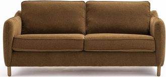 DRAWER Sofá cama express 3 plazas en tela y patas de madera oscura - Bronce