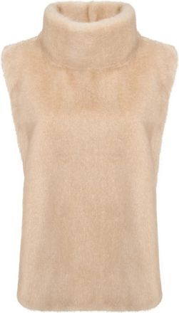 Cesare Gaspari Truien & Vesten, Dames, Beige, ONE Size, Polyester, Faux Fur Mouwloze Sculptuur Top met Kraag