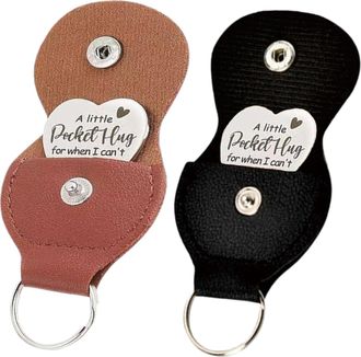 Generic Little Hearts Key Rings Women, 2 pieces Keyring Pocket Hugs Gift For Friends, Long Distance Relationship Gift, Heart Coin With Leather Keychain, Keeps