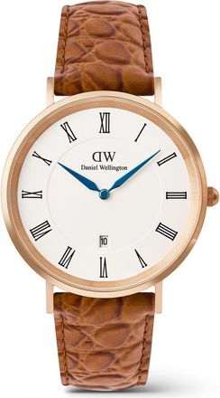 Daniel Wellington Classic Roman Numerals Leather Strap Watch, 40mm in White/rose/tan at Nordstrom