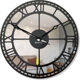 OEM Reloj De Pared Met&aacute;lico Con Espejo Negro De 50 Cm