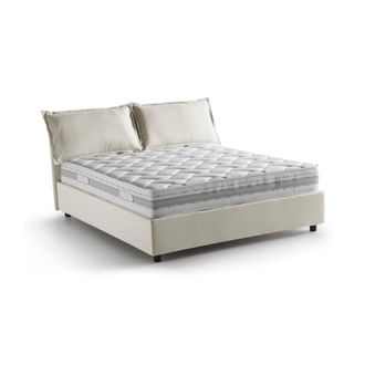 Talamo Italia Dmora - Cama Matrimonial Dcarrar, Cama Contenedor Con Revestimiento De Tela, 100% Made In Italy, Apertura Frontal, Con Colch&oacute;n 160x190 Cm Incluido, Be