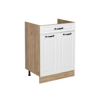 Vicco Mueble Bajo De Cocina R-line, Blanco Casa De Campo/roble Dorado, 60 Cm Con Caj&oacute;n Sin Encimera, Vicco
