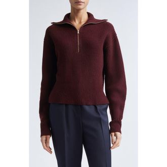 Max Mara Nadar Crop Merino Wool & Cashmere Funnel Neck Sweater in Cherry at Nordstrom, Size X-Large