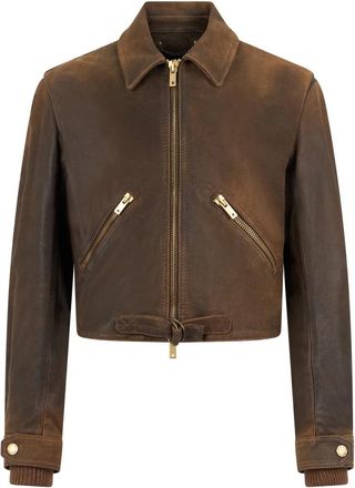 Golden Goose Cropped Leren Bikerjack - Dames - Leren en Su&egrave;de Jassen - Bruin - XS - Leer - Jassen