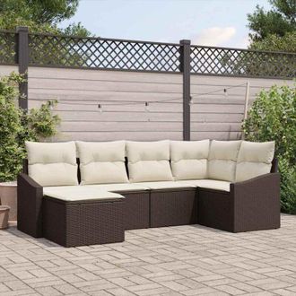 vidaXL Conjunto De Sof&aacute; De Jard&iacute;n 6 Pcs Marr&oacute;n Polirat&aacute;n Vidaxl