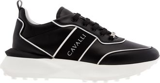 Roberto Cavalli Mens Black and White Leather Chunky Sneakers, Brand Size 39 ( US Size 6 )