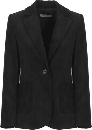 D.exterior Zwarte Corduroy Blazer Klassieke Reverskraag - Dames - Blazers - Zwart - S - Jassen