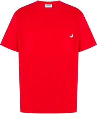 Moschino Katoenen T-shirt met geborduurde gans - Rood