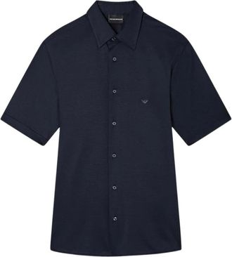Emporio Armani Shirts - Heren - Korte mouwen Overhemden - Blauw - M - Overhemden