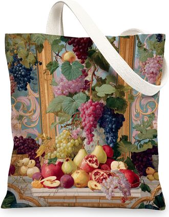 Generic Fruit Canvas Tote Bag, Vintage Reusable Grocery Bags, Linen Lightweight Colorful Shoulder Strap Bags 13x15 Inch