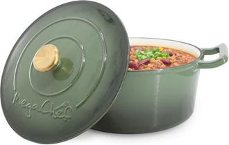 MegaChef 5.3 Quarts Round Enameled Cast Iron Casserole with Self Basting Lid in Thyme Green at Nordstrom