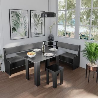 Vicco Conjunto Con Banco Esquinero Roman, Negro, 150 X 41.5 Cm Con Mesa