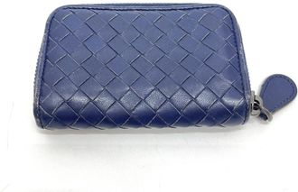 Bottega Veneta Intrecciato Blue Leather Coin Purse/Coin Case (Pre-Owned)