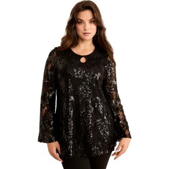 Roaman's Sequin Keyhole Blouse in Black at Nordstrom, Size 16