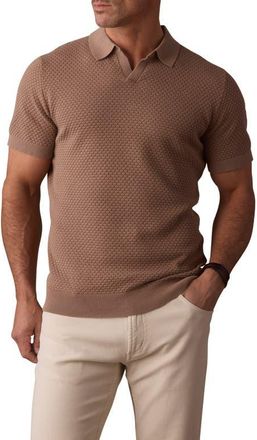 The Normal Brand Robles Johnny Collar Textured Cotton Jacquard Polo Sweater in Taupe at Nordstrom, Size Xx-Large