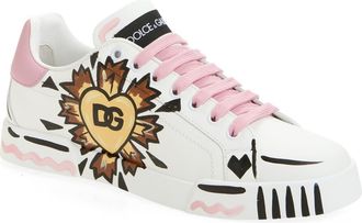 Dolce & Gabbana Portofino Light Strobel Sneaker in Bianco/Rosa Baby at Nordstrom, Size 10.5Us
