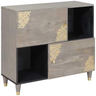 vidaXL vidaXL Credenza Grigio e Oro 80 x 33.5 x 75 cm Legno massello di mango