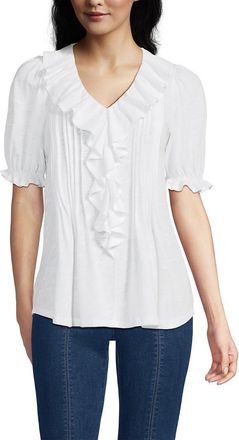 Lands End Puff Sleeve Slub Ruffle Pintuck Top in White at Nordstrom, Size X-Small