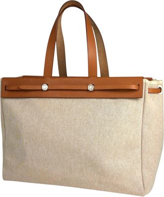 Herm&egrave;s Brown Natural Toile H Shoulder Bag Tote Bag (Pre-Owned)