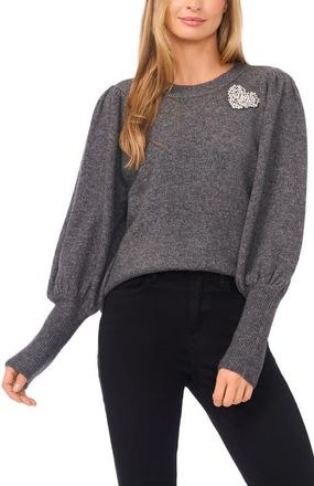 CeCe by Cynthia Steffe Faux Pearl Heart Embellished Crewneck Sweater in Medium Heather Grey at Nordstrom, Size Xx-Large