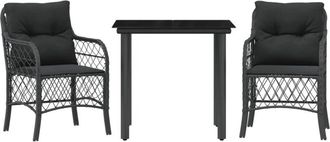 vidaXL Vidaxl - Mesita Y Sillas Con Cojines 3 Piezas Rat&aacute;n Sint&eacute;tico Negro
