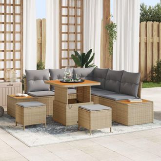 vidaXL Conjunto De Sof&aacute;s De Jard&iacute;n Con Coj&iacute;n 8 Pcs Beige Polirat&aacute;n Vidaxl