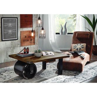 Massivmoebel24 Couchtisch Mango 110x80x43 braun lackiert RAILWAY 405