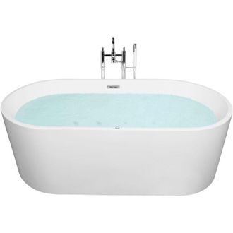 Beliani Ba&ntilde;era De Hidromasaje Independiente De Acr&iacute;lico Sanitario Blanco Individual 170 X 80 Cm Ovalada Dise&ntilde;o Moderno Havana