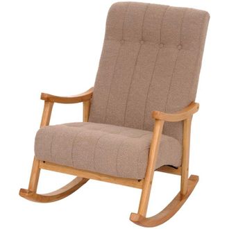 Hhg Nunca Usado] Silla Mecedora Hhg 862, Sill&oacute;n Relax, Madera Mvg, Tejido Boucl&eacute; (450 G/m&sup2;), Gris Topo, Estructura Natural