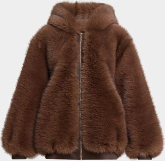 Elie Saab Lamb Shearling Hooded Oversized Zip Jacket
