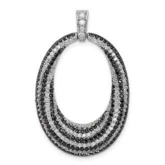 Diamond2Deal Sterling Silver Rhodium-plated Black and White Cubic Zirconia Open Oval Fancy Pendant