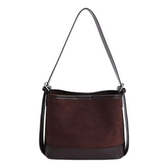 Generic Kexpery PU Bucket Bag for Women Girls Zipper Shoulder Bag Adjustable Shoulder Strap Patchwork Bag for Shopping Outings