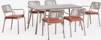 Sklum Set De Mesa Rectangular 160x90 Cm Y 6 Sillas De Comedor Apilables En Cuerda Trenzada Arhiza Sklum