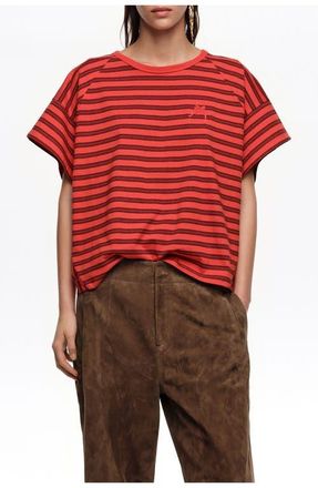 Bimba & Lola Striped Cropped T-shirt With Embroidered Logo at Nordstrom, Size Xx-Small Eu