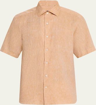 Ermenegildo Zegna Mens Ocher Oasi Lino Short-Sleeve Shirt