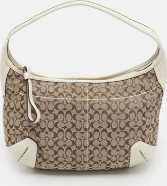 Coach Beige/white Signature Canvas And Leather Shoulder Bag