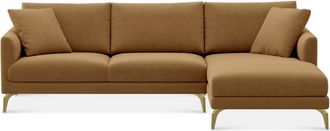 Castlery Lena Chaise Sectional Sofa Right Facing Customized, Caramel Performance Fleece, Brass Legs, Spill Resistant, Castlery