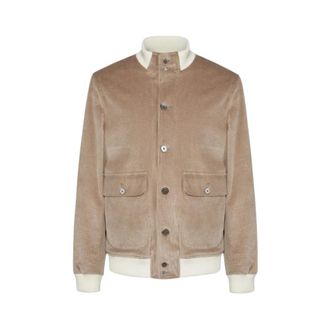 Fefē Bomber Jackets, male, Beige, Size: M Bomber in velluto