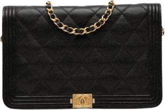 Chanel Pre-owned Boy Wallet on Chain - Dames - Vintage Schoudertas - Zwart - ONE Size - Leer - Vintage