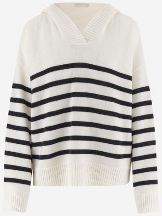 Allude Womens Cashmere Striped Sweater Navy-White Wool Navy/white