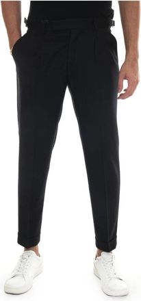 Paoloni Slim Fit Flanellen Broek met Omslag - Heren - Vrijetijds broeken - Zwart - S - Wol - Broeken