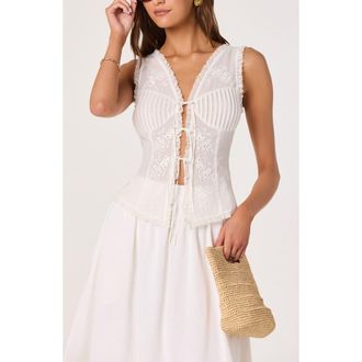 ASTR the Label Carine Lace Detail Embroidered Cotton Top in White at Nordstrom, Size Large