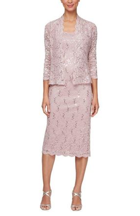 S.L. Fashions SLNY Lace Sequin Detail Dress & Jacket 2-Piece Set in Blush at Nordstrom, Size 16P